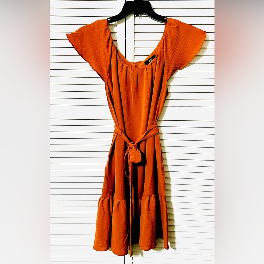 DKNY Orange Dress with waist tie belt. New WT